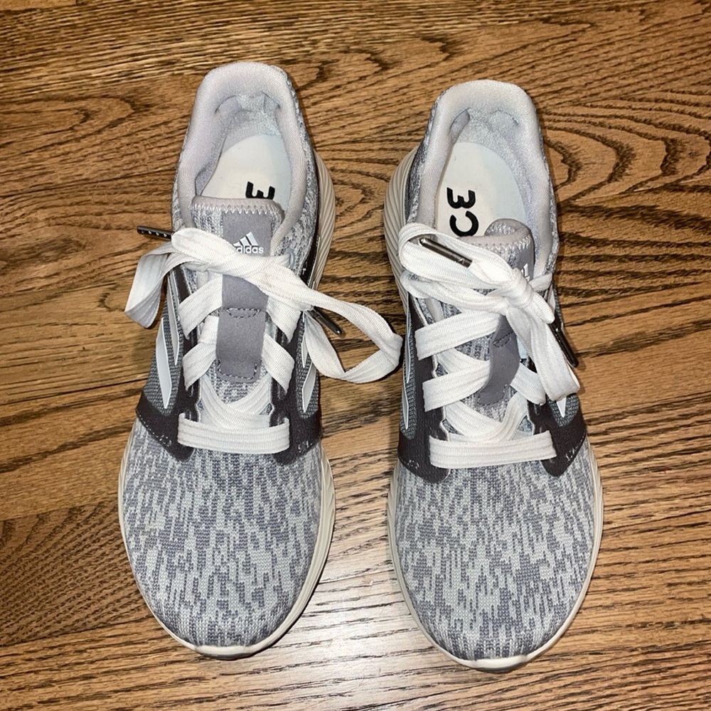 Adidas, gray and white athletic shoe. Worn twice.